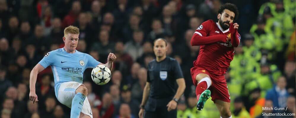 BANNER Kevin De Bruyne and Mohamed Salah during a match between Manchester City and Liverpool