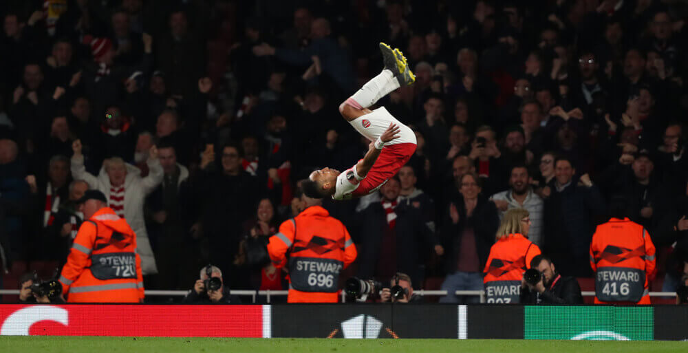 Pierre-Emerick Aubameyang of Arsenal celebrates scoring a goal