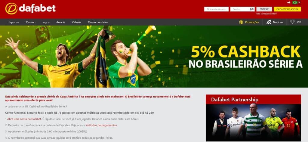 Revisao Dafabet Apostas esportivas Oferta Bonus Brasileirao 5 retorno Cashback
